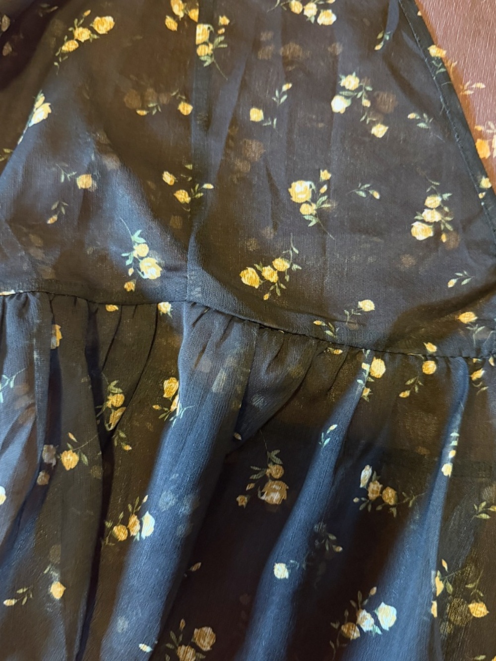 Boho black and ditsy flowers ruffled sheer voile blouse NWT - Picture 4 of 10